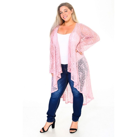 Rose Pink Long Elegant Lace Cardigan - Picture 7 of 7